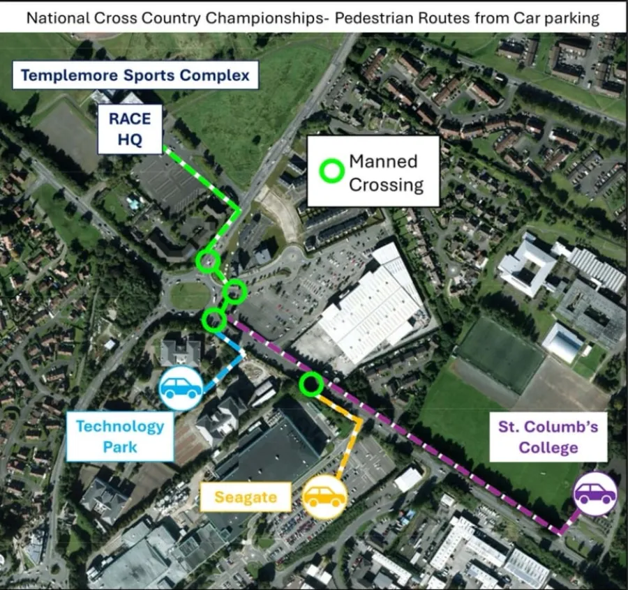 Map of route for car park to course