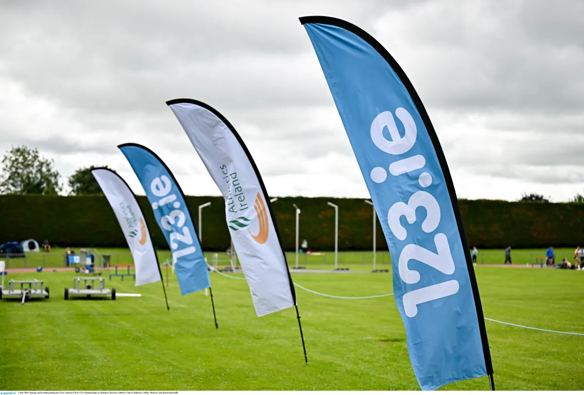 Stock image of Athletics Ireland flags branding