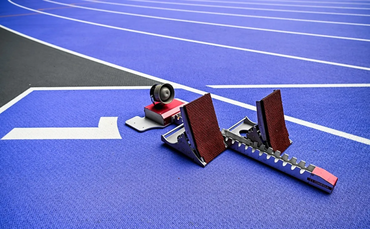 Photo of start blocks on track - stock image